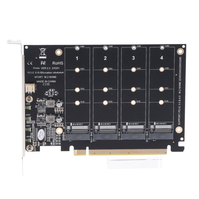 M.2 NVME SSD PCIe X16 Adapter: 4 Port 4x32Gbps High Speed LED Indicator - Stable Operation PCIe 3.0/4.0 Raid Card for PC Data Storage & Expansion - Image 2