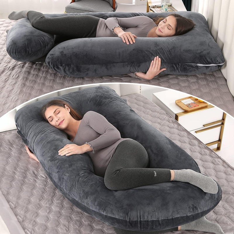 Elover Pregnancy Must Haves Pregnancy Pillow U-Shaped Full Body Maternity Support Pillow for Pregnant Women with Replaceable and Washable Velvet Cover Size 57" (Black,Velvet) - Image 3