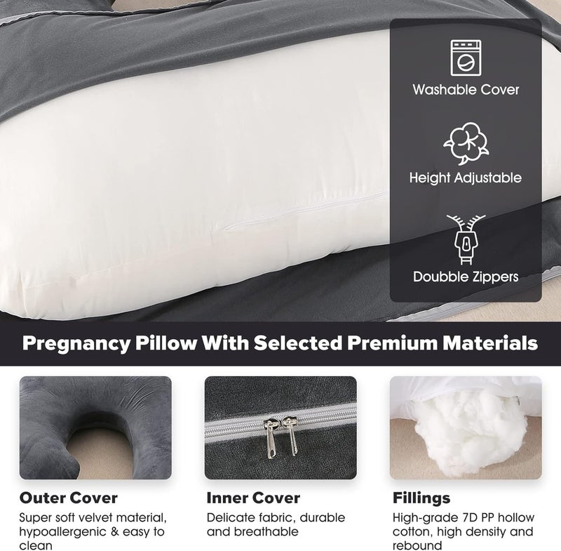 Elover Pregnancy Must Haves Pregnancy Pillow U-Shaped Full Body Maternity Support Pillow for Pregnant Women with Replaceable and Washable Velvet Cover Size 57" (Black,Velvet) - Image 4