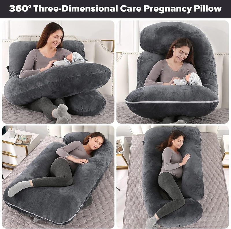 Elover Pregnancy Must Haves Pregnancy Pillow U-Shaped Full Body Maternity Support Pillow for Pregnant Women with Replaceable and Washable Velvet Cover Size 57" (Black,Velvet) - Image 2