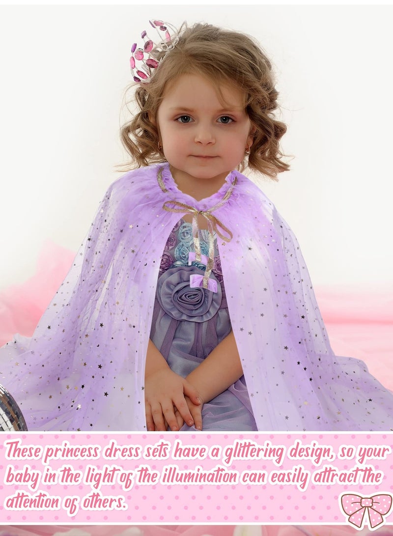 4 Pcs Princess Cape for Little Girls - Fairy Tulle Cape - Blue Princess Cloak and Accessories for Kids Cosplay Party Accessories, Princess Costume for Girls Birthday Party Dressing Up 30Inch