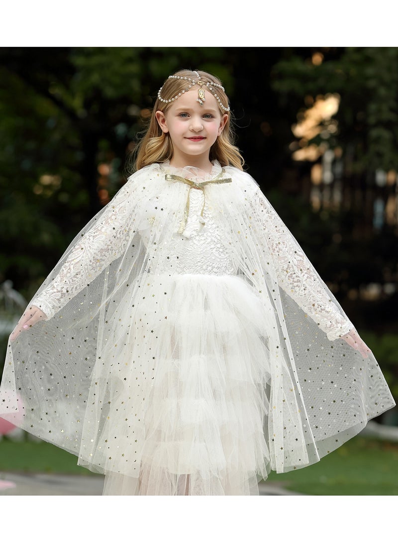 4 Pcs Princess Cape for Little Girls - Fairy Tulle Cape - Blue Princess Cloak and Accessories for Kids Cosplay Party Accessories, Princess Costume for Girls Birthday Party Dressing Up 30Inch