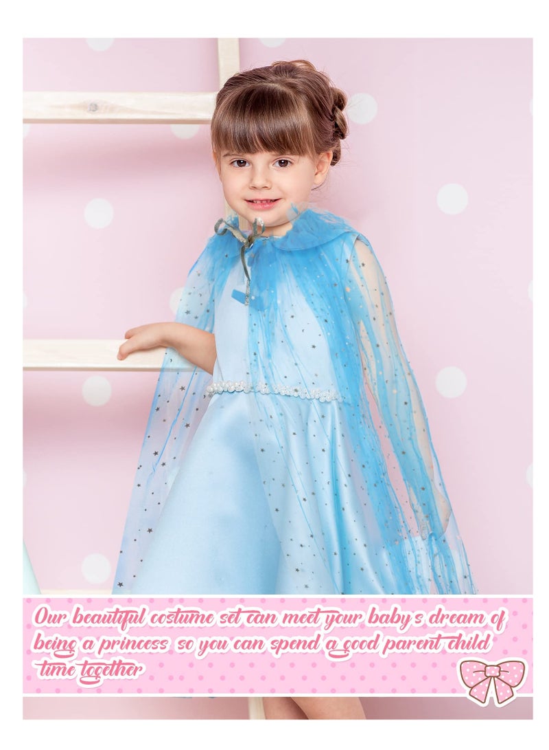 4 Pcs Princess Cape for Little Girls - Fairy Tulle Cape - Blue Princess Cloak and Accessories for Kids Cosplay Party Accessories, Princess Costume for Girls Birthday Party Dressing Up 30Inch