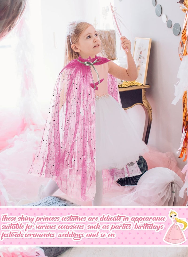 4 Pcs Princess Cape for Little Girls - Fairy Tulle Cape - Blue Princess Cloak and Accessories for Kids Cosplay Party Accessories, Princess Costume for Girls Birthday Party Dressing Up 30Inch
