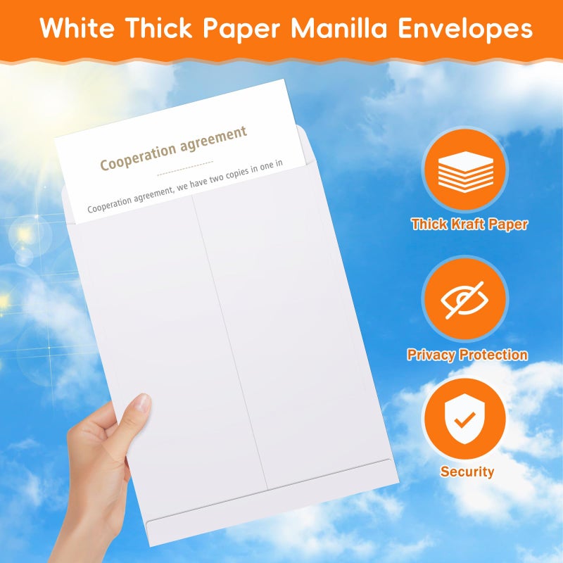 FloraSea 25 Pack Catalog Mailing Envelopes, 9 x 12 Inches Self-Seal White Manilla Envelopes for Mailing, Organize, storage, Home, Office Business - Image 4