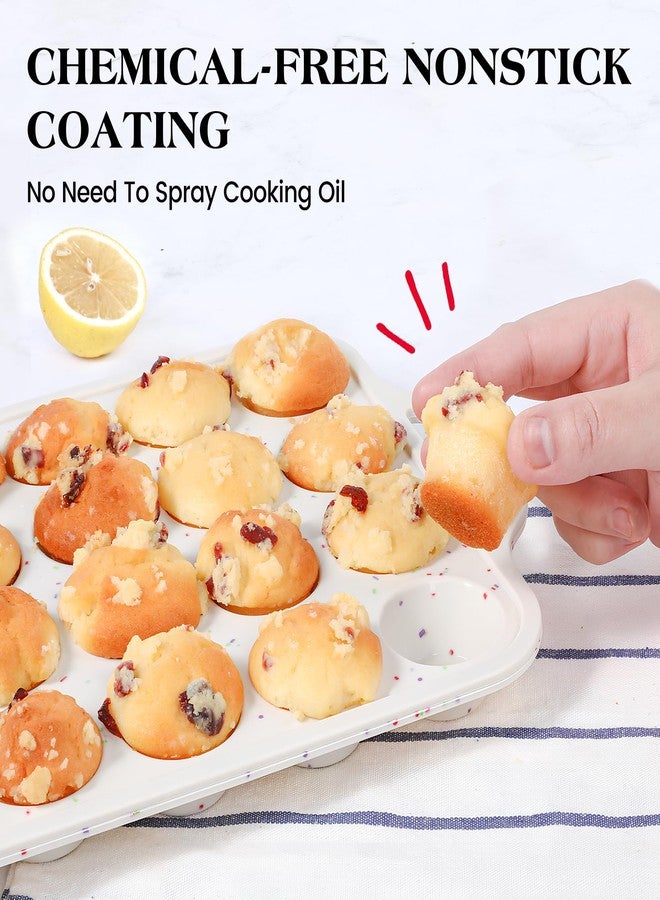 AOTASO Silicone Muffin Pans For Baking Mini Nonstick Cupcake Pan 24 Cups Silicone Cupcake Molds With Metal Reinforced Frame Bpa Free (2 Pcs, Cream) - Image 4