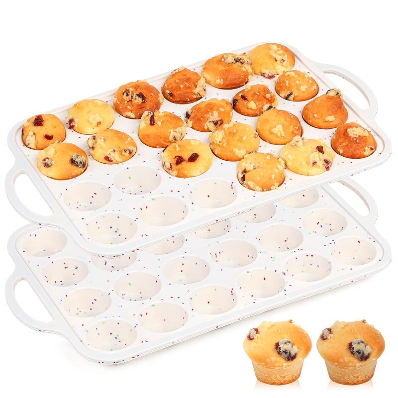 AOTASO Silicone Muffin Pans For Baking Mini Nonstick Cupcake Pan 24 Cups Silicone Cupcake Molds With Metal Reinforced Frame Bpa Free (2 Pcs, Cream) - Image 1