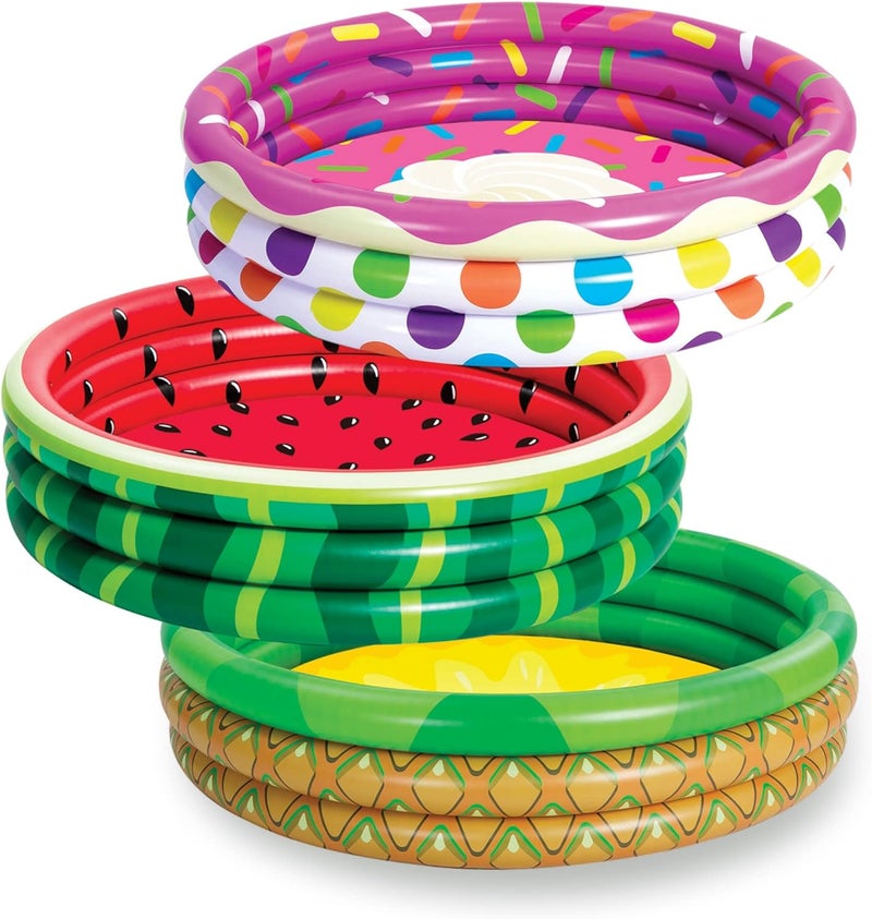 Sloosh 3 Pack 45" X 10" Inflatable Kiddie Pools, Watermelon & Pineapple & Cupcake Swimming Pool for Kids Seasonal Merriment, Indoor&Outdoor Water Pool Baby Swimming Pool Pit Ball Pool - Image 1