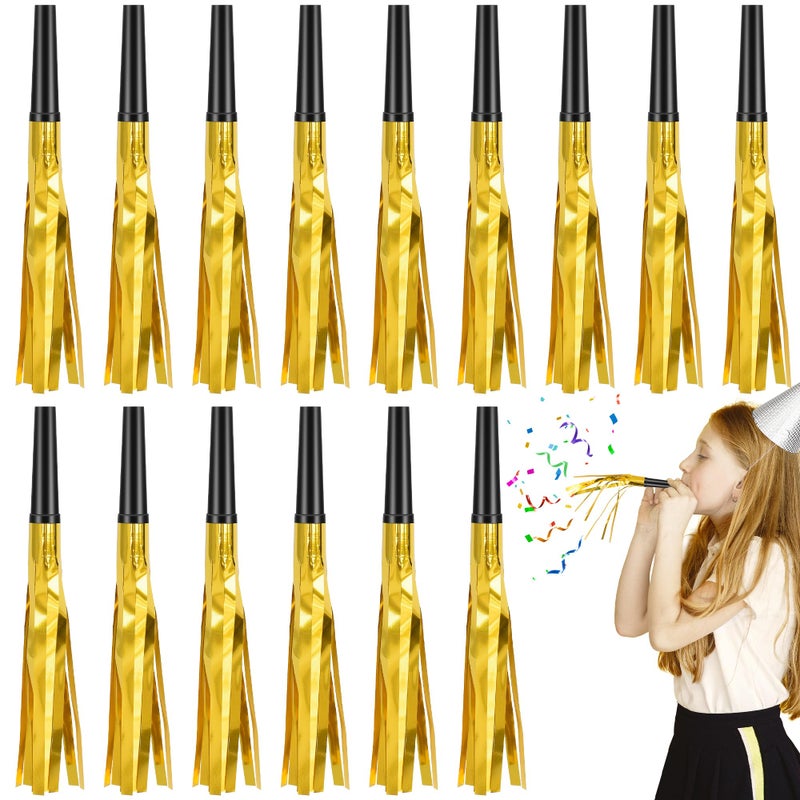 Twavang 24 Pcs Glitter Noise Makers Metallic Fringed Party Blower for Adults Birthday Graduation New Years Party Favors Supplies Gold - Image 3
