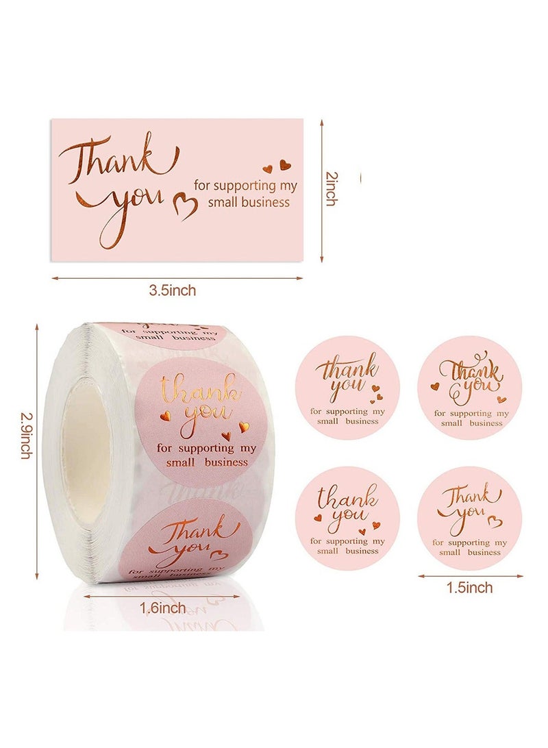 600 Pieces Thank You Cards And Stickers Set Pink Gold Foil Thank You For Supporting My Small Business Cards And Sticker Set For Retail Store Package Insert Envelope Seals Business Owner Sellers - Image 4