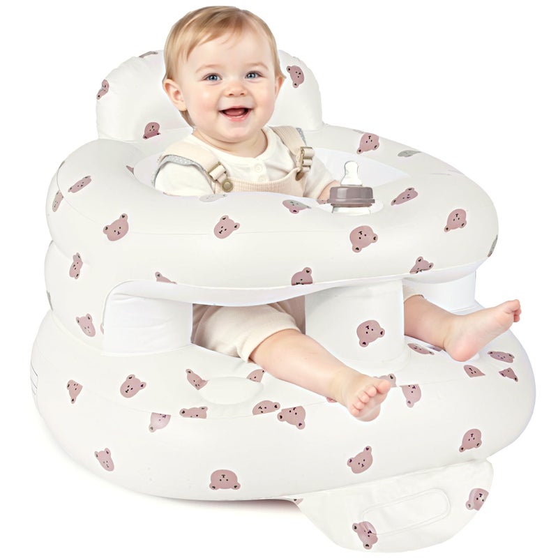 CandyHome Inflatable Baby Seat for 3-36 Months, Baby Seats for Infants for Sitting Up with Back Support Built in Air Pump, Surround Sit Me Up Floor Seat for Baby Chair for Learning Sit, Feeding (Bear) - Image 1