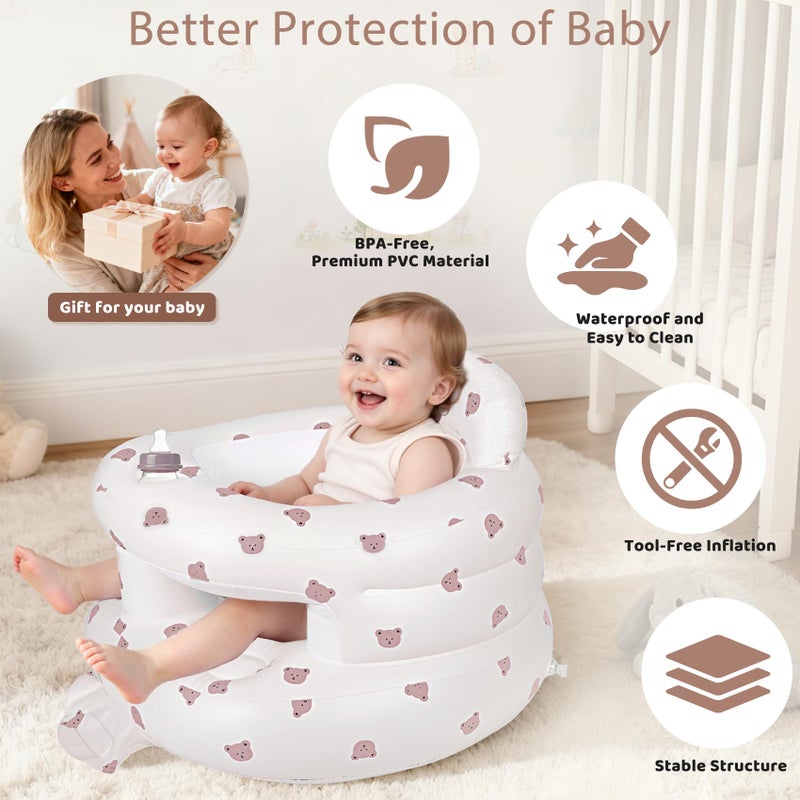 CandyHome Inflatable Baby Seat for 3-36 Months, Baby Seats for Infants for Sitting Up with Back Support Built in Air Pump, Surround Sit Me Up Floor Seat for Baby Chair for Learning Sit, Feeding (Bear) - Image 4