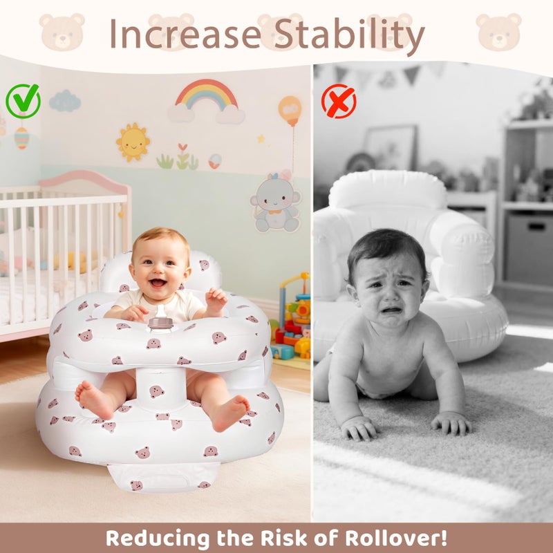 CandyHome Inflatable Baby Seat for 3-36 Months, Baby Seats for Infants for Sitting Up with Back Support Built in Air Pump, Surround Sit Me Up Floor Seat for Baby Chair for Learning Sit, Feeding (Bear) - Image 3