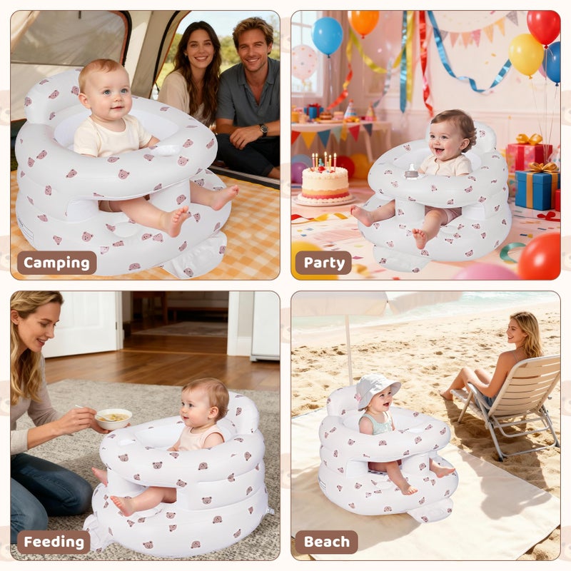 CandyHome Inflatable Baby Seat for 3-36 Months, Baby Seats for Infants for Sitting Up with Back Support Built in Air Pump, Surround Sit Me Up Floor Seat for Baby Chair for Learning Sit, Feeding (Bear) - Image 5