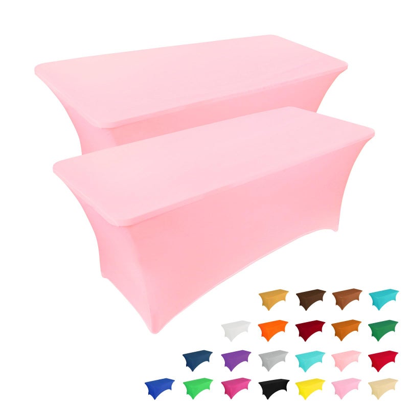 IVAPUPU 2 Pack 6FT Table Cloth for Rectangular Fitted Events Stretch Pink Table Covers Washable Spandex Tablecloth Protector for Party Wedding Cocktail Banquet Festival