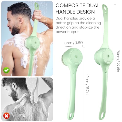 Keweis Electric Body Brush Back Scrubber for Shower, Auto Spinning Exfoliating Massage Bath Brush Rechargeable, Dual Long Handle, Deep Cleansing, Waterproof, Rotating Body Brushes with 5 Brush Heads - Image 3