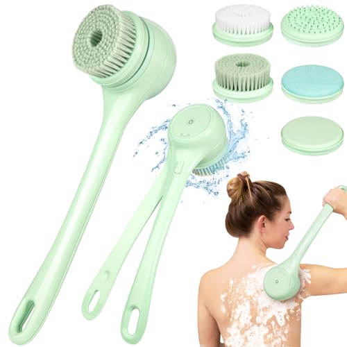Keweis Electric Body Brush Back Scrubber for Shower, Auto Spinning Exfoliating Massage Bath Brush Rechargeable, Dual Long Handle, Deep Cleansing, Waterproof, Rotating Body Brushes with 5 Brush Heads - Image 1
