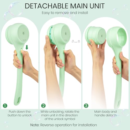 Keweis Electric Body Brush Back Scrubber for Shower, Auto Spinning Exfoliating Massage Bath Brush Rechargeable, Dual Long Handle, Deep Cleansing, Waterproof, Rotating Body Brushes with 5 Brush Heads - Image 5
