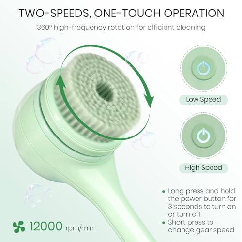 Keweis Electric Body Brush Back Scrubber for Shower, Auto Spinning Exfoliating Massage Bath Brush Rechargeable, Dual Long Handle, Deep Cleansing, Waterproof, Rotating Body Brushes with 5 Brush Heads - Image 4