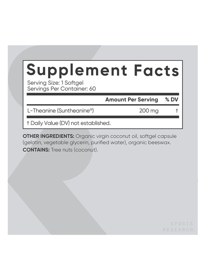 SPORTS RESEARCH - Sports Research L-theanine 200 mg, 60 Softgels - Image 1