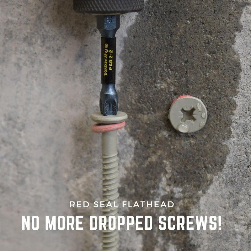 Phillips' Velocity 2 1/4 Concrete Screws (Flat Head, 1/4") - Includes 12 High-Performance Cement Screws for Concrete with RedSeal Moisture Barrier, 1 PSD ACR Drive Bit and 1 Carbide Concrete Drill Bit - Image 4