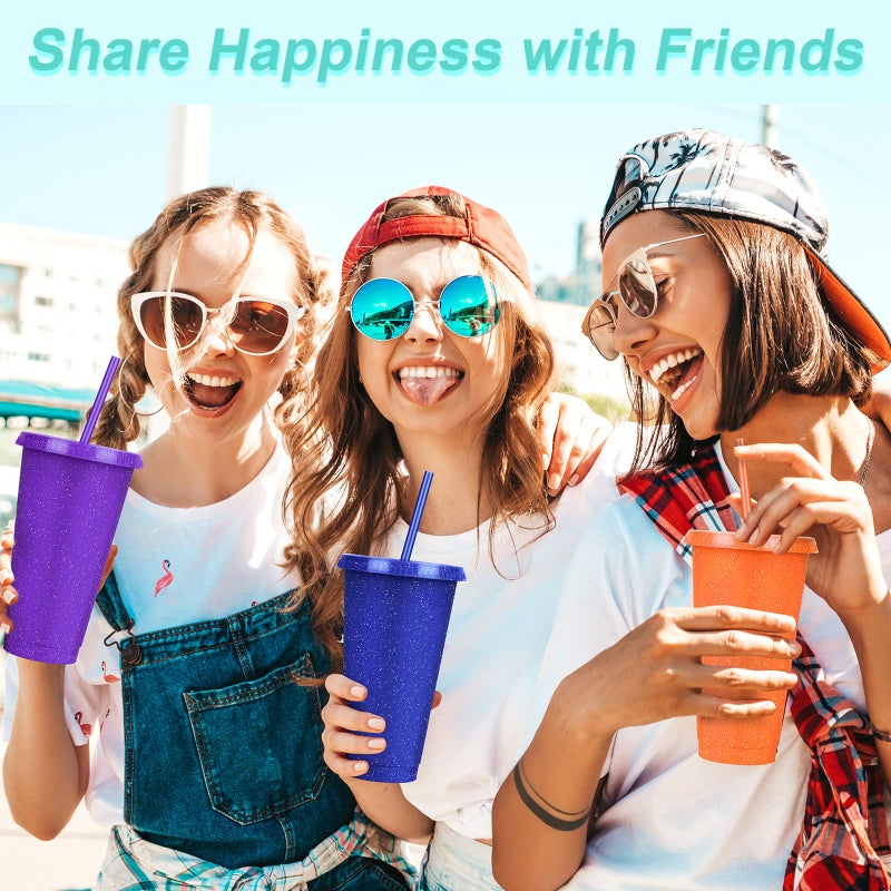 LEIFEOSH 24 Pack Plastic Tumblers with Lids and Straws  Reusable Cups with Lids Plastic Colorful Cups for Parties Birthdays  Iced Coffee Cup Travel Mug Cold Drink Cups Bulk Tumblers (24 oz  Solid Colors) - Image 5