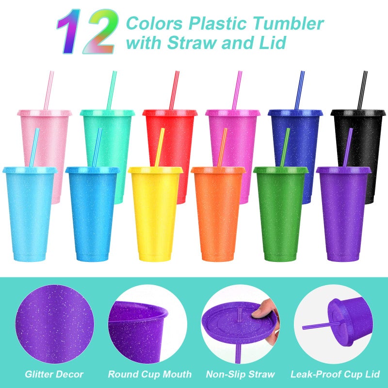 LEIFEOSH 24 Pack Plastic Tumblers with Lids and Straws  Reusable Cups with Lids Plastic Colorful Cups for Parties Birthdays  Iced Coffee Cup Travel Mug Cold Drink Cups Bulk Tumblers (24 oz  Solid Colors) - Image 4