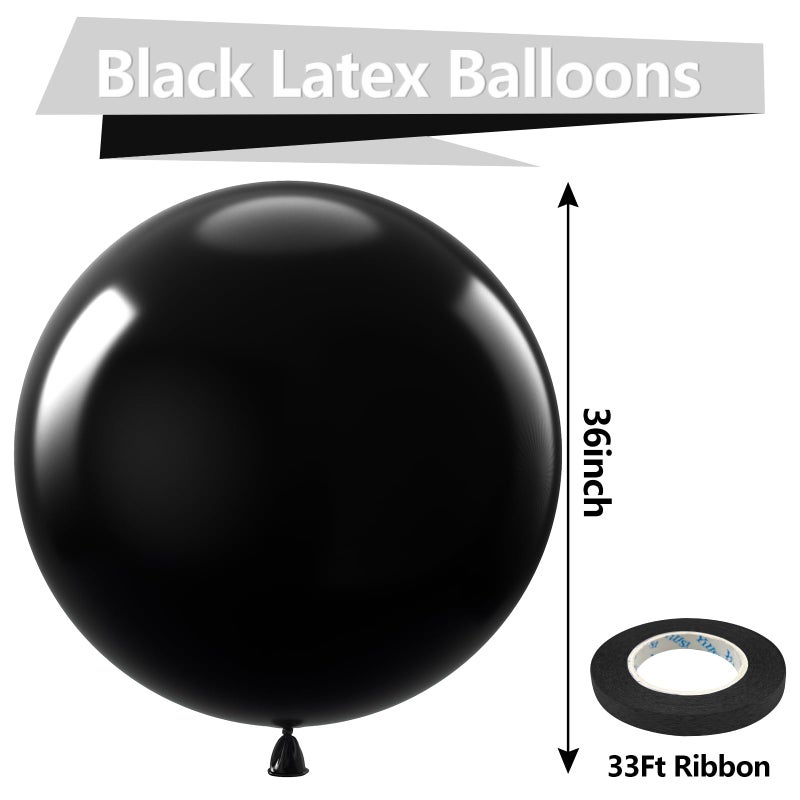 Bezente Black Giant Balloons 36 Inch - 8 Pack Jumbo Black Balloons Large Round Black Latex Balloons For Photo Shoot Birthday Graduation Baby Shower Gender Reveal Halloween Party Decorations - Image 2