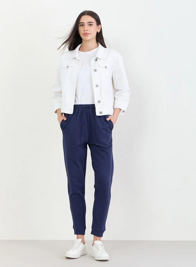 Styli Navy Blue Solid Joggers with Drawstring