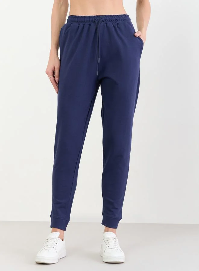 Styli Navy Blue Solid Joggers with Drawstring