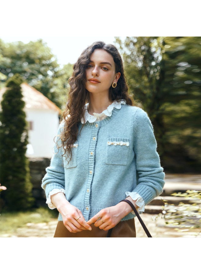 Olrain Eurielle Little Chanel Style Knit Cardigan Women Autumn New Simple Commuter Knit Jacket Top Blue S - Image 1