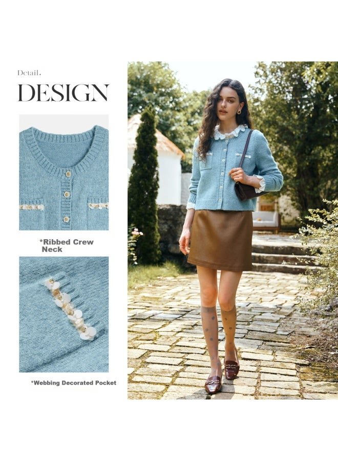 Olrain Eurielle Little Chanel Style Knit Cardigan Women Autumn New Simple Commuter Knit Jacket Top Blue S - Image 2