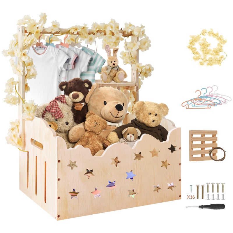 DPDPPL Wooden Baby Shower Crate Closet with Star Design, Hangers & Handle, Large Wooden Crate for Baby Shower Display, Newborn Welcome Basket, Nursery Storage & Decor Organizer - Image 1