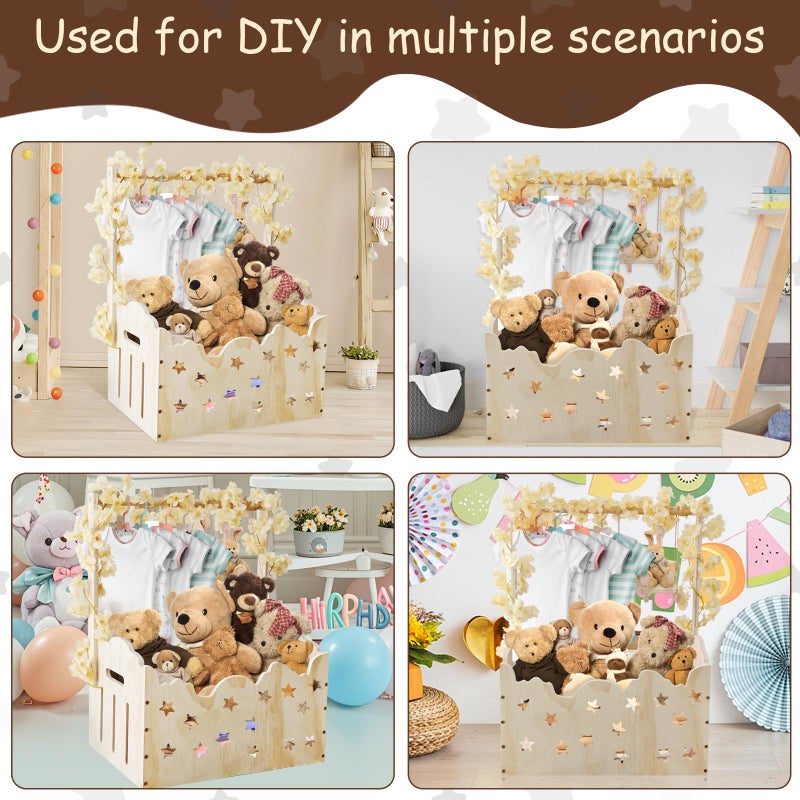 DPDPPL Wooden Baby Shower Crate Closet with Star Design, Hangers & Handle, Large Wooden Crate for Baby Shower Display, Newborn Welcome Basket, Nursery Storage & Decor Organizer - Image 2