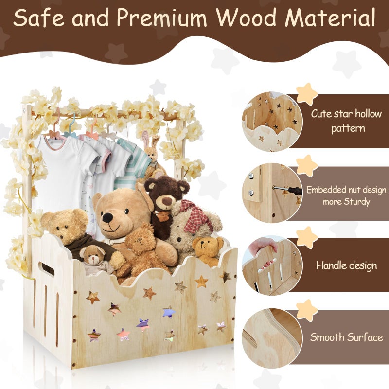 DPDPPL Wooden Baby Shower Crate Closet with Star Design, Hangers & Handle, Large Wooden Crate for Baby Shower Display, Newborn Welcome Basket, Nursery Storage & Decor Organizer - Image 5