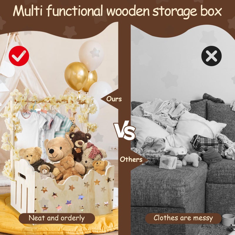 DPDPPL Wooden Baby Shower Crate Closet with Star Design, Hangers & Handle, Large Wooden Crate for Baby Shower Display, Newborn Welcome Basket, Nursery Storage & Decor Organizer - Image 3