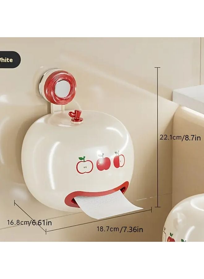 كريم أبيض بدون حفر حامل علبة المناديل المثبت على الحائط مع كوب شفط - Image 4