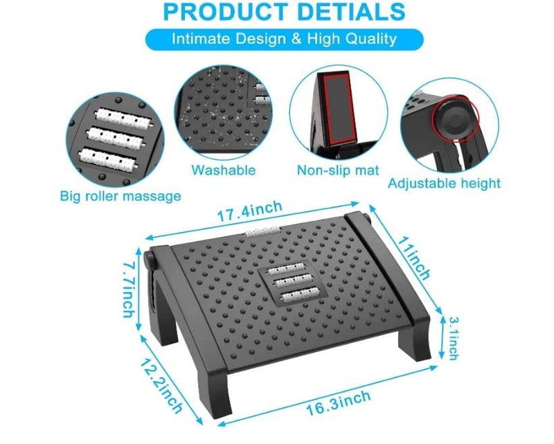 Abhsant Abhsant Portable Foot StandAdjustable FootRestNonSlip Foot Stools for Office Home Travel Under Desk Roller Massage Adjustable Height Relieve Leg Knee and Back Pain Foot Rest AB02  - Image 5