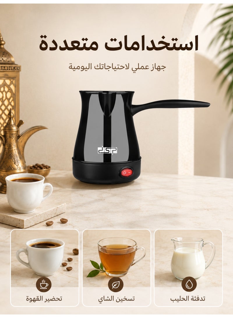 DSP 1PC Electric Turkish Coffee Maker, Black Plastic Arabic Coffee Pot, Portable Coffee Kettle for Home and Office, Greek and Arabian Coffee Machine, 300ML Turkish Coffee Machine, Black - Image 3
