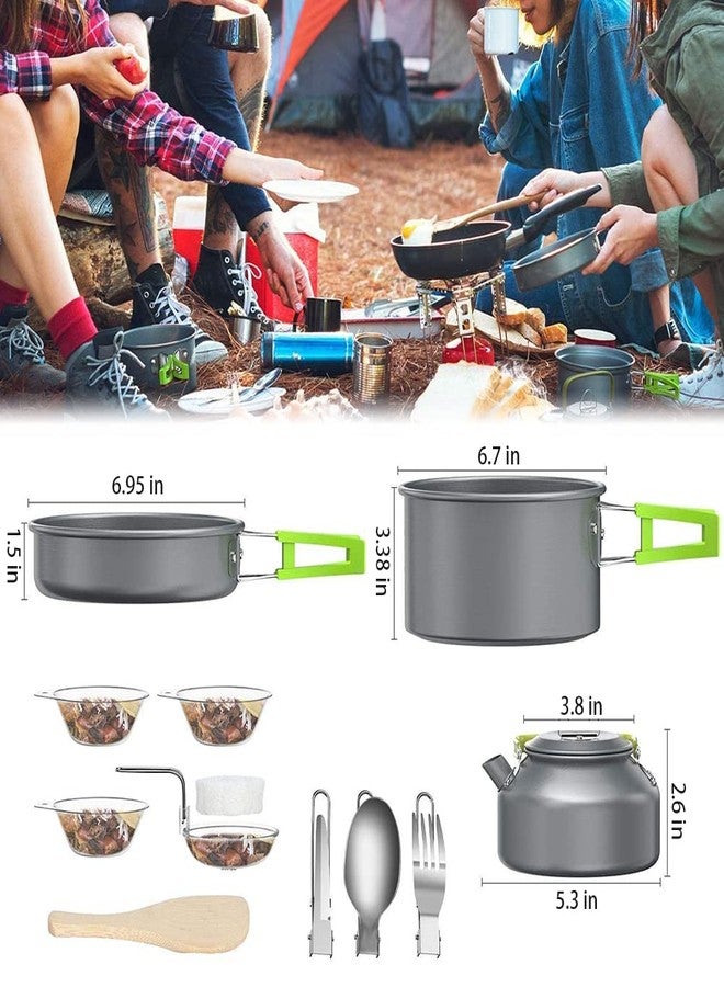 aiGear Camping Cooking Set Cookware Mess Kit with Storage Bag Pot Pan and Teapot Set Camping Accessories for Outdoor Camping Hiking Picnic Portable and Lightweight Aluminum Color Green (CC5339GN) - Image 3