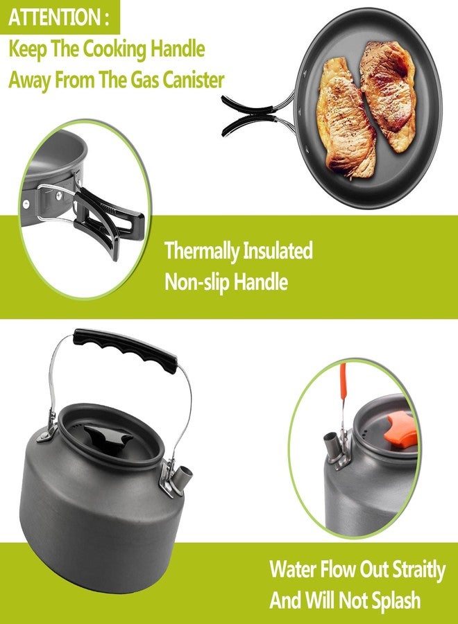 aiGear Camping Cooking Set Cookware Mess Kit with Storage Bag Pot Pan and Teapot Set Camping Accessories for Outdoor Camping Hiking Picnic Portable and Lightweight Aluminum Color Green (CC5339GN) - Image 5