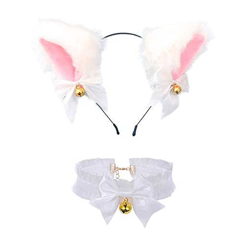 Faylay Cosplay Women Plush Furry Cat Ears Headwear Accessory for Party (2-BMFLBHDJ&Necklace) - Image 1