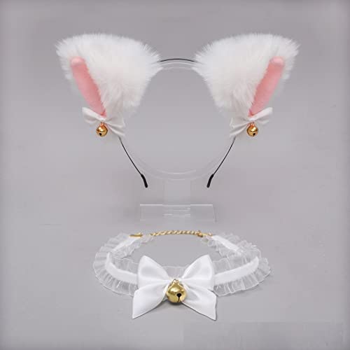 Faylay Cosplay Women Plush Furry Cat Ears Headwear Accessory for Party (2-BMFLBHDJ&Necklace) - Image 2