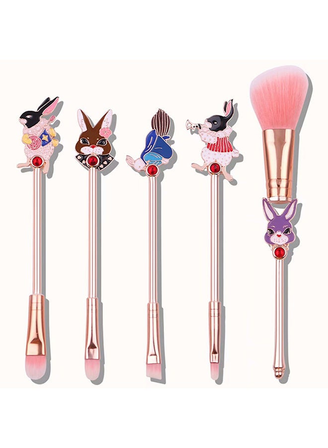 NIBEMINENT 5-Piece Mr. Rabbit Alice Design Metal Makeup Brush Set Rose Gold