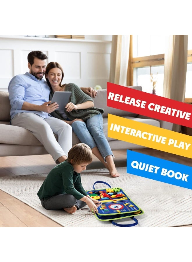 TRASSLE Busy Board Montessori Toy for 3+ Year Old Toddlers - Educational Activity Developing Sensory Board for Fine Basic Dress Motor Skills - Travel Toys for Plane Car, Gift for Boys Girls (Blue) - Image 4