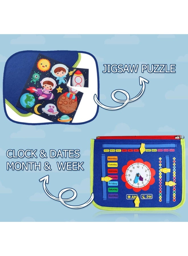 TRASSLE Busy Board Montessori Toy for 3+ Year Old Toddlers - Educational Activity Developing Sensory Board for Fine Basic Dress Motor Skills - Travel Toys for Plane Car, Gift for Boys Girls (Blue) - Image 2