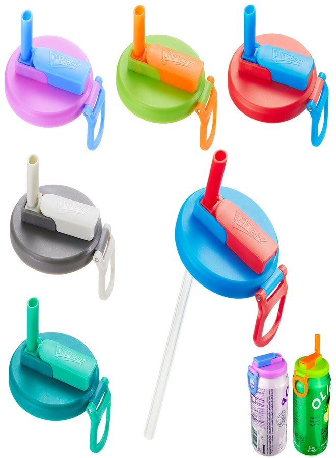 DIPESI 6 pack 6 color Soda Can Lids with Straws, Reusable Silicone Straws Soda Can Covers, BPA-Free,Airtight Seal, Easy to Use, Prevents Spills, Fits Standard Cans. (Colour mixture) - Image 1
