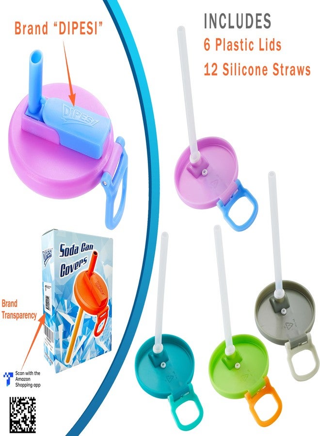 DIPESI 6 pack 6 color Soda Can Lids with Straws, Reusable Silicone Straws Soda Can Covers, BPA-Free,Airtight Seal, Easy to Use, Prevents Spills, Fits Standard Cans. (Colour mixture) - Image 3