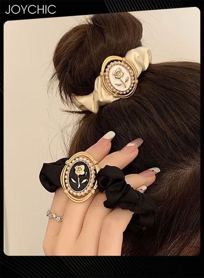 Joychic 2 piece Women Simple and Versatile Hair Elastics Hair Loop Vintage Satin Large Intestine Loop Hair Ornament Headband - Image 1