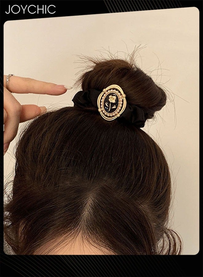 Joychic 2 piece Women Simple and Versatile Hair Elastics Hair Loop Vintage Satin Large Intestine Loop Hair Ornament Headband - Image 2